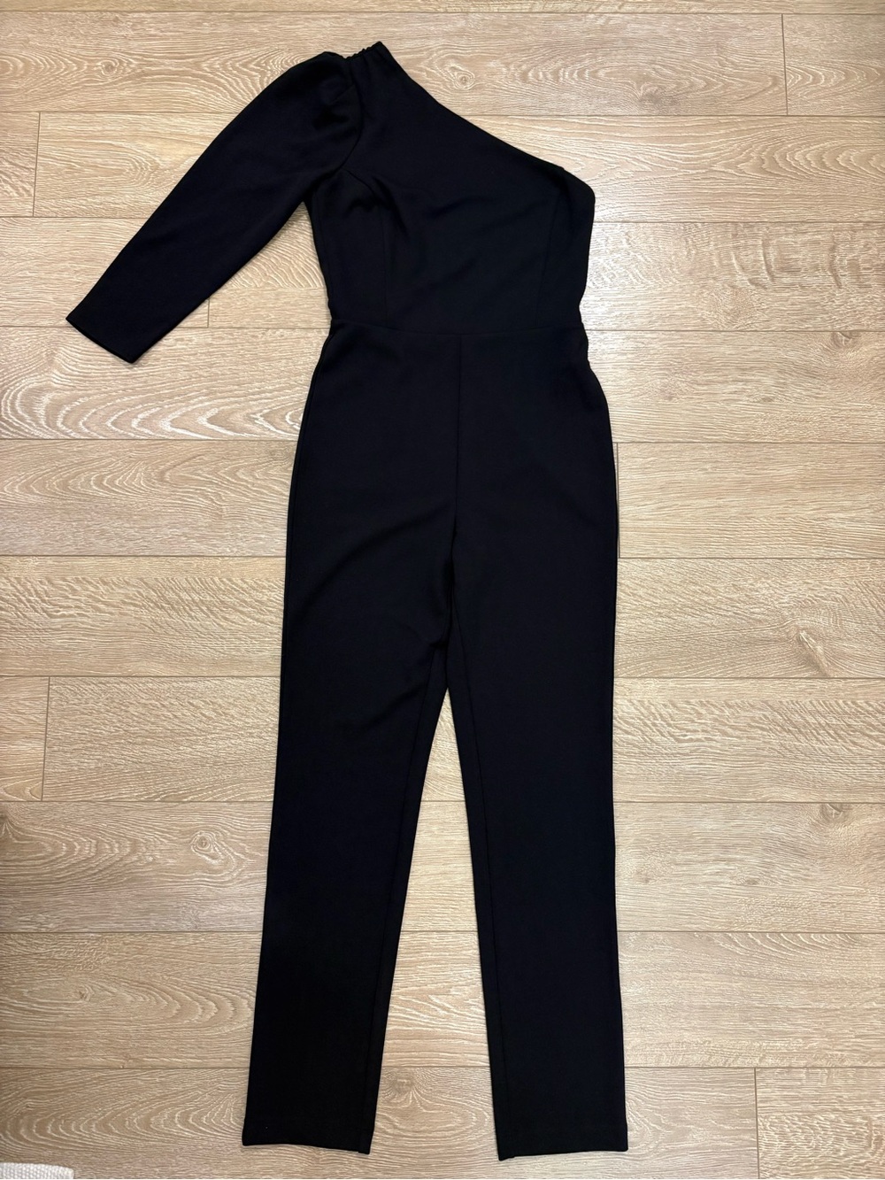 One-Shoulder Black Jumpsuit with Open Back